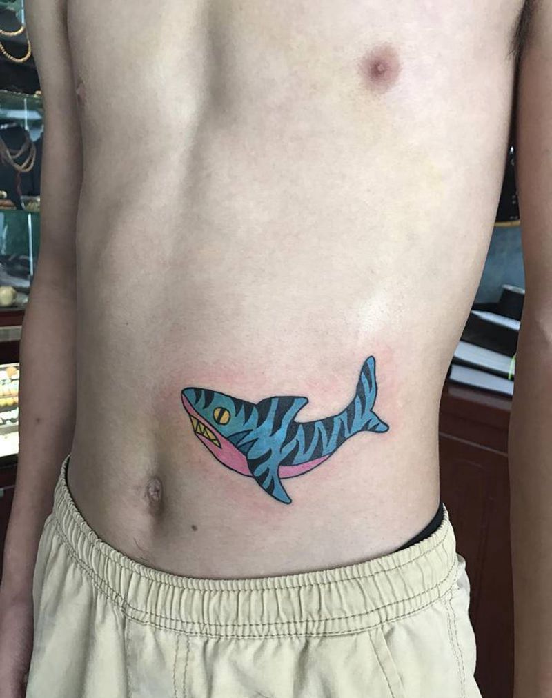 鲨鱼纹身图片_腹部New School纹身图案
