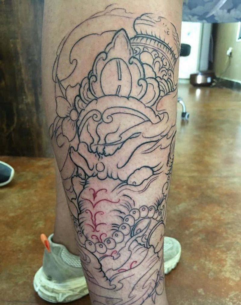 象神纹身图片_腿部新传统纹身图案