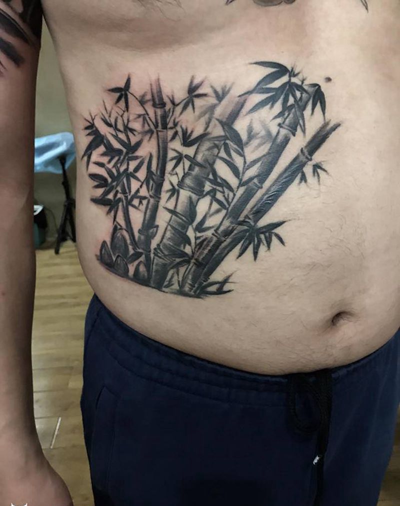 竹子覆盖纹身图片_腰部纹身图案