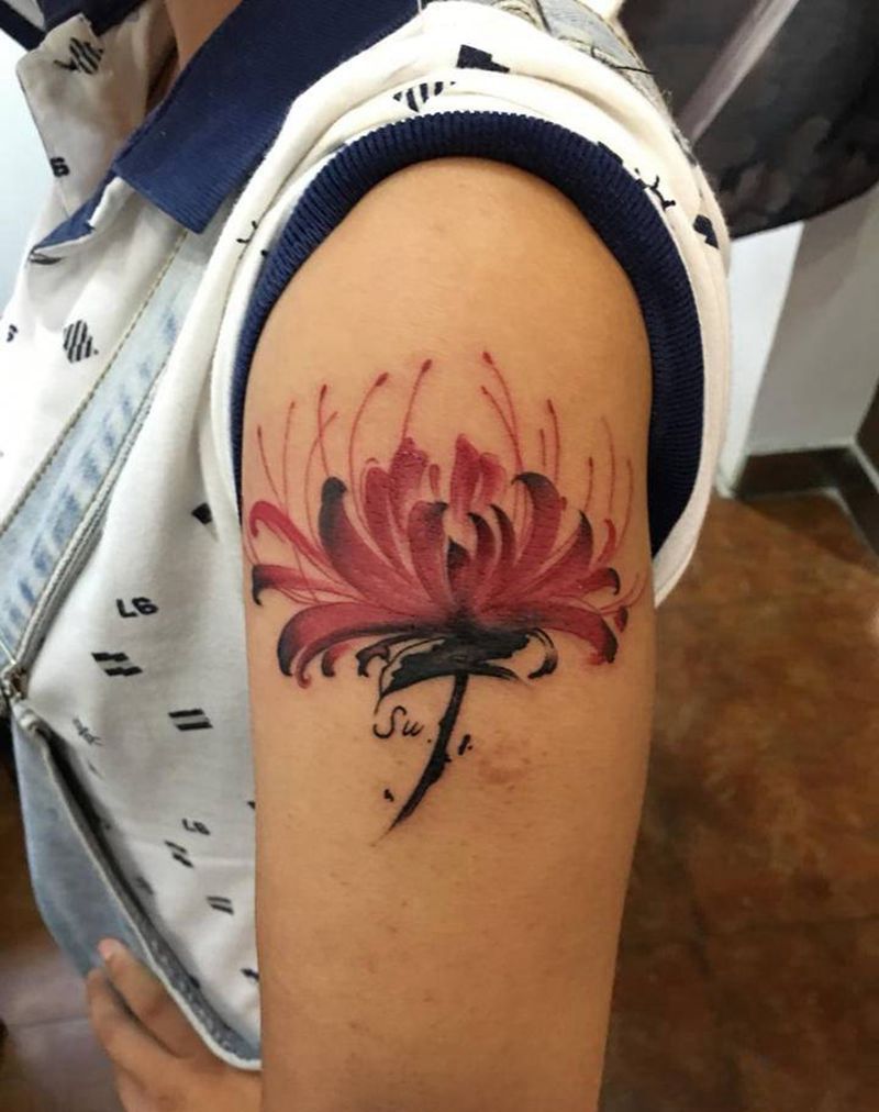 彼岸花纹身图片_水彩纹身图案