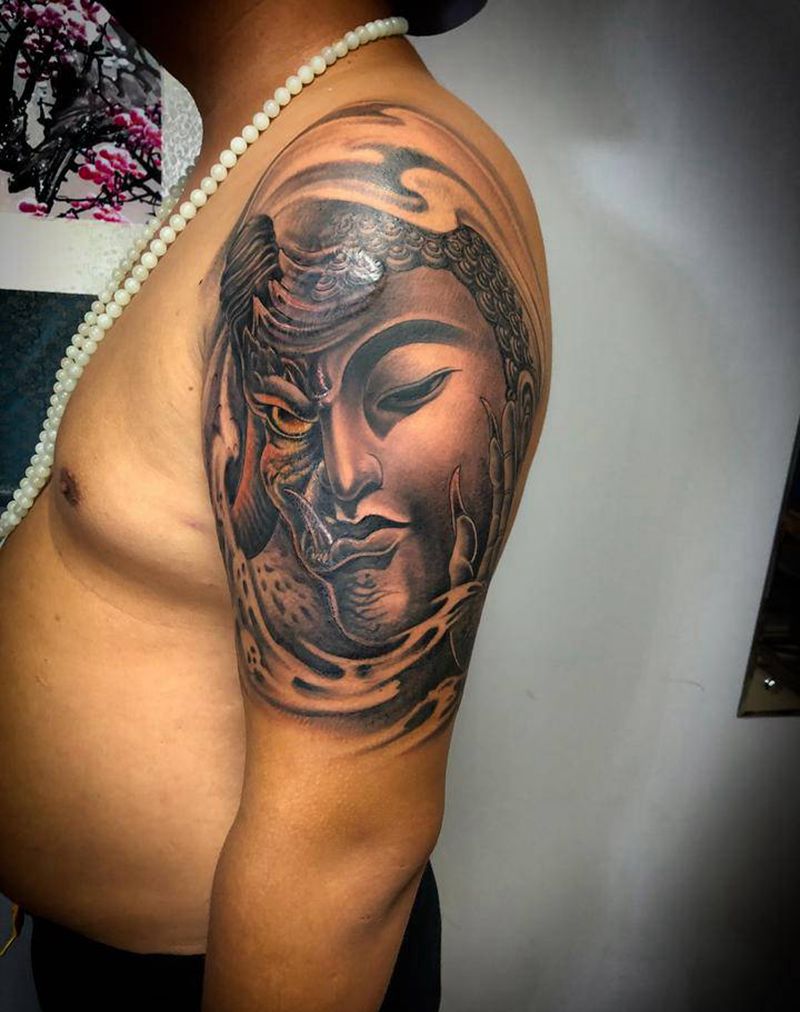 佛  魔纹身图片_手臂新传统纹身图案