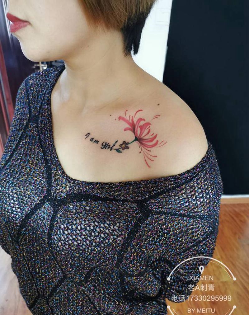 彼岸花纹身图片_颈部新传统纹身图案