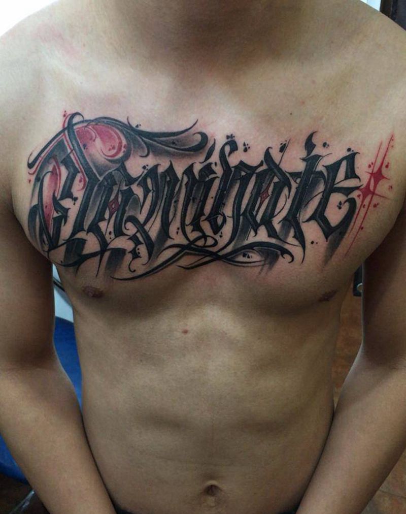 原创花体字纹身图片_胸部花体字纹身图案