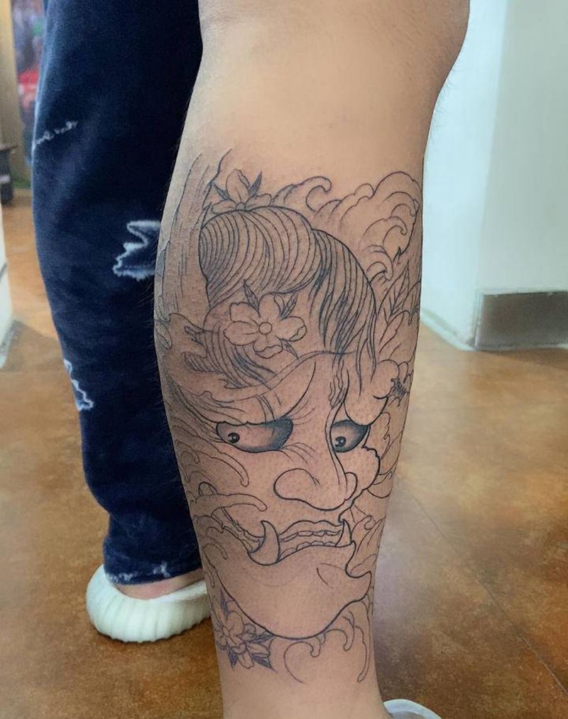 小腿般若纹身图片_新传统纹身图案