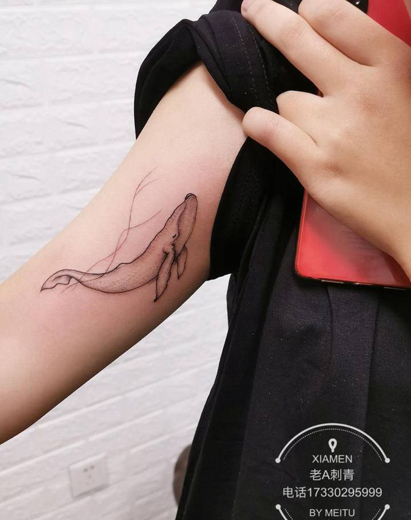 海豚纹身图片_手臂老传统纹身图案