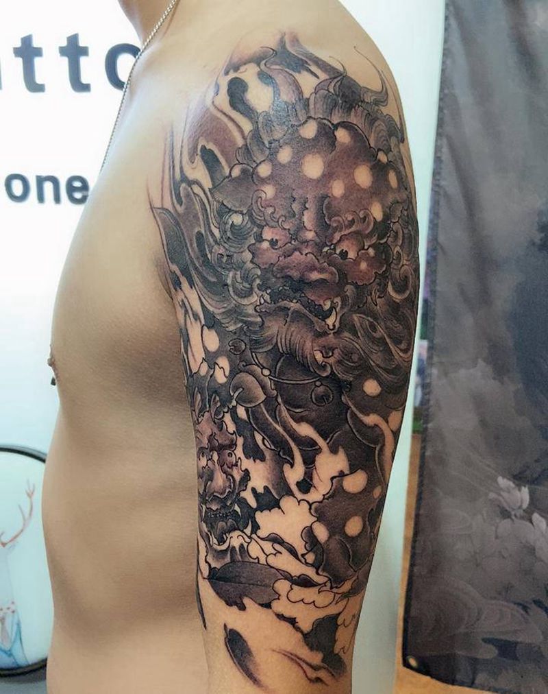 唐狮纹身图片_新传统纹身图案