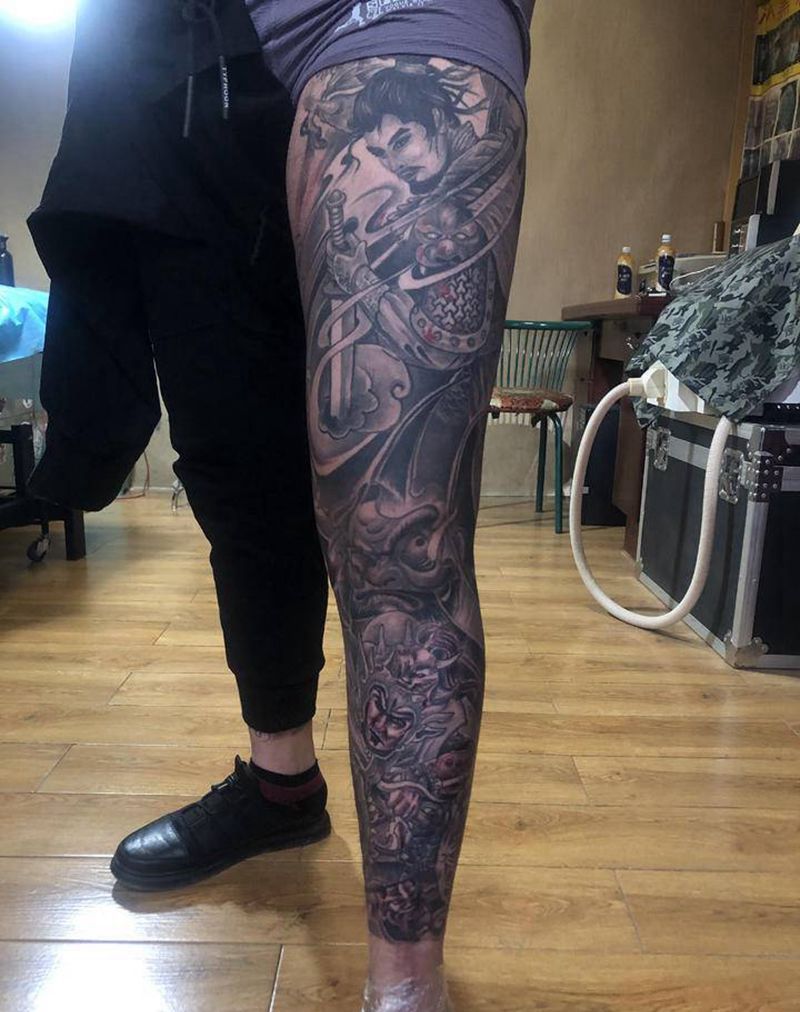 花腿纹身图片_腿部纹身图案