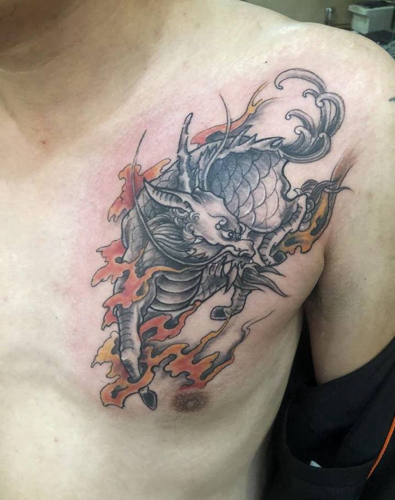 麒麟纹身图片_胸部纹身图案