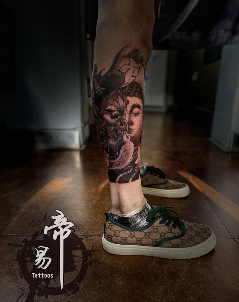 一念之间纹身图片_腿部纹身图案