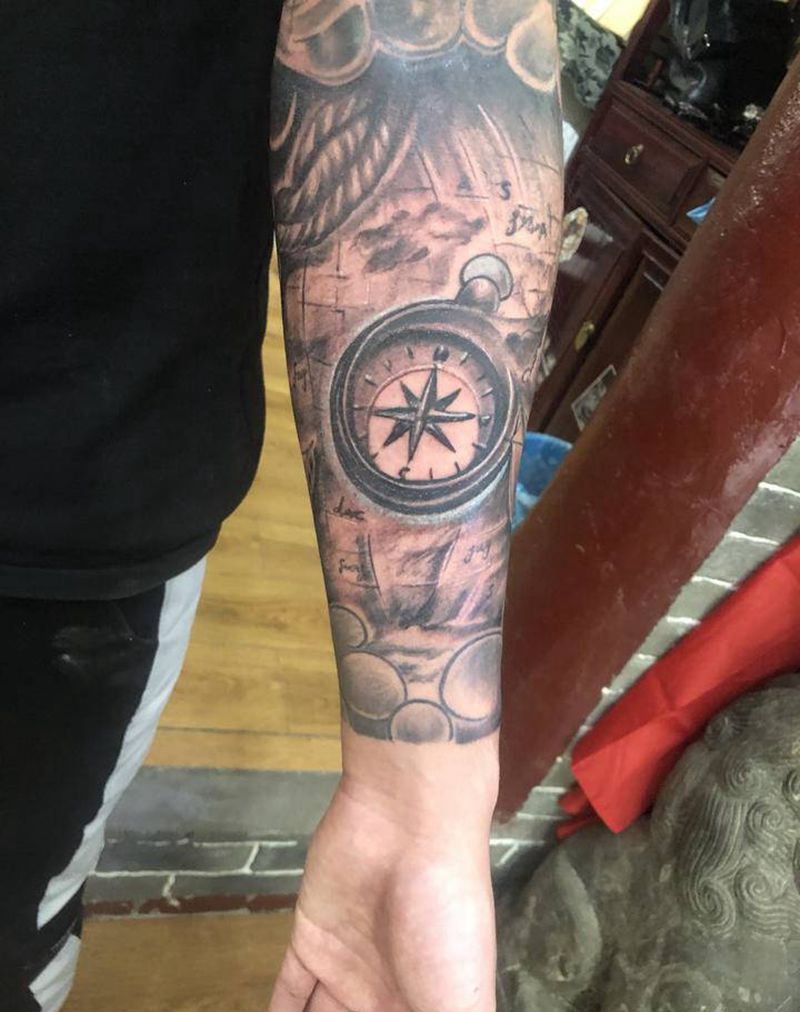 指南针纹身图片_手臂纹身图案