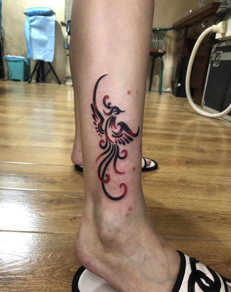 凤凰纹身图片_腿部图腾纹身图案