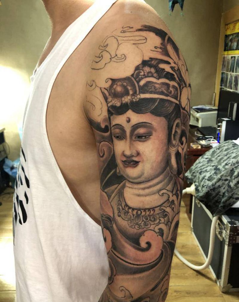 花臂未完成纹身图片_手臂新传统纹身图案