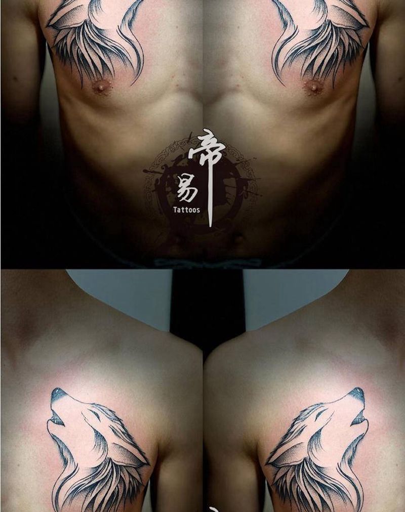 狼纹身图片_胸部点刺纹身图案
