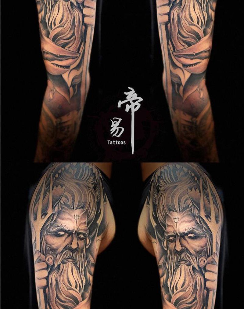 海王纹身图片_手臂欧美写实点刺纹身图案