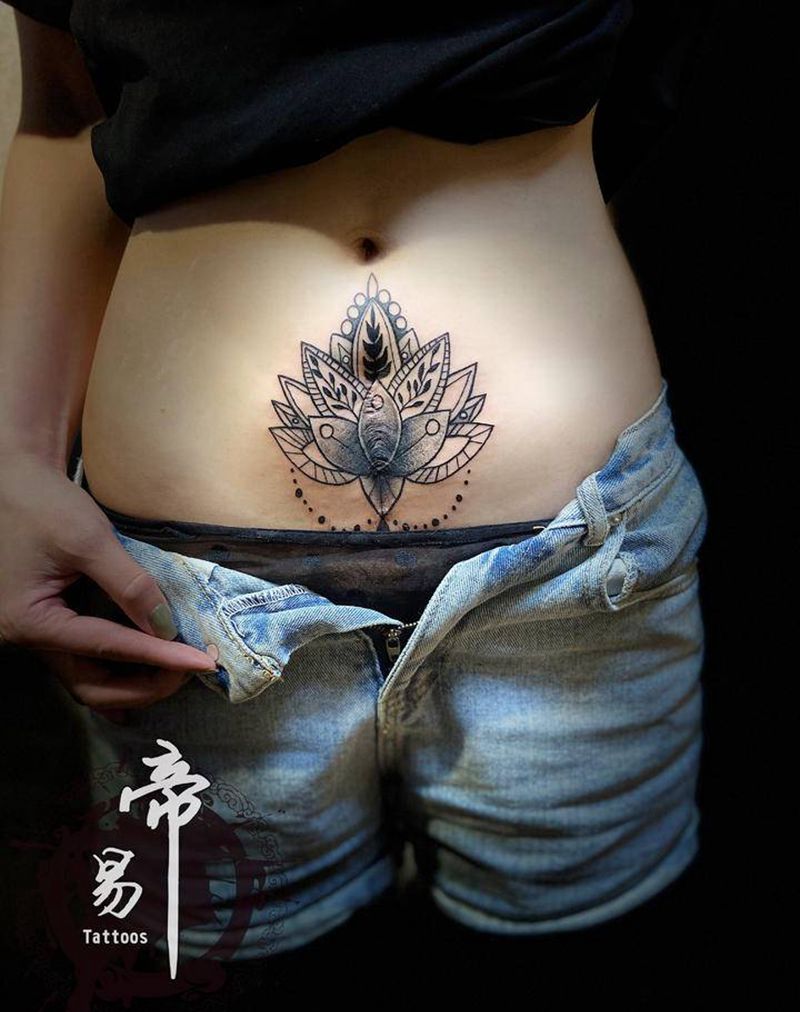剖腹产疤痕遮盖纹身图片_腹部图腾纹身图案