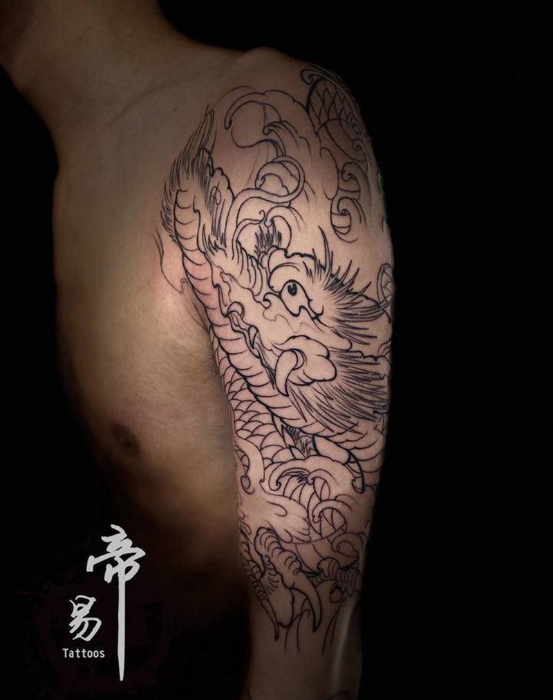 龙纹身图片_肩部新传统纹身图案