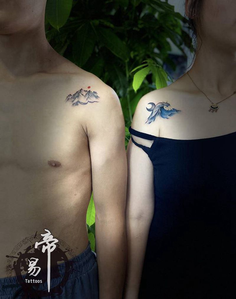 情侣纹身图片_肩部点刺纹身图案