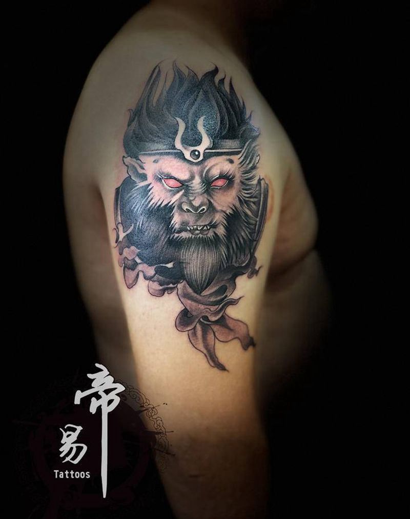 悟空纹身图片_肩部新传统纹身图案