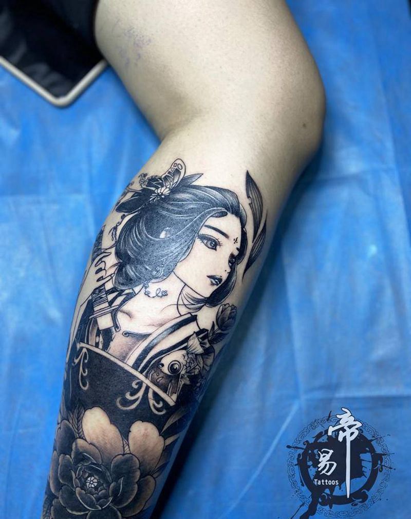 遮盖纹身图片_腿部新传统纹身图案