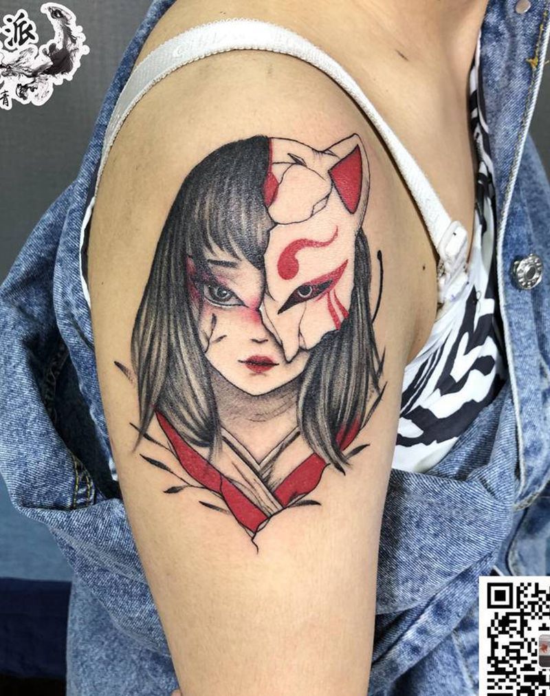 狐纹身图片_肩部纹身图案