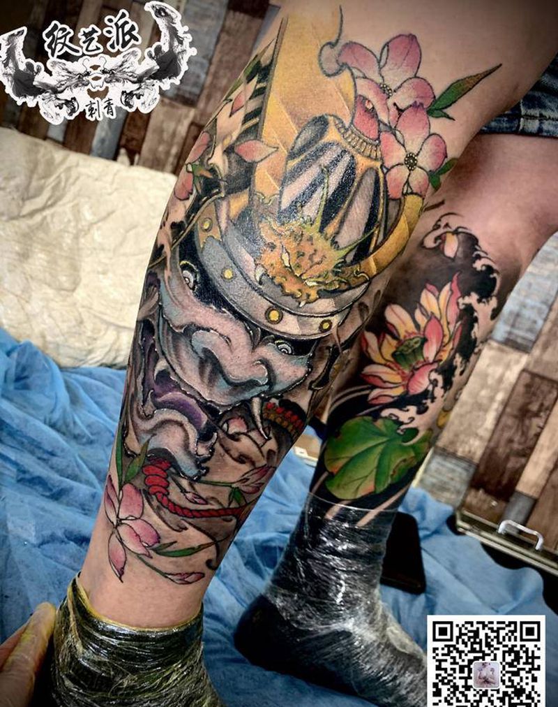 鬼武士纹身图片_手部腿部新传统纹身图案