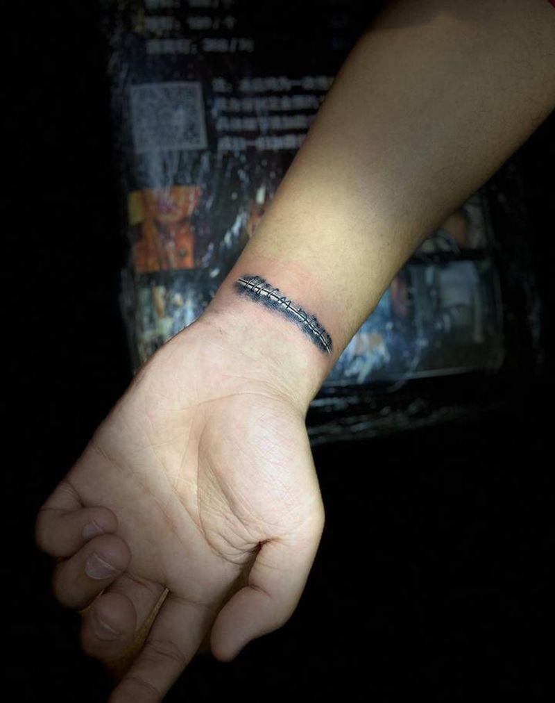 缝合线纹身图片_手臂纹身图案