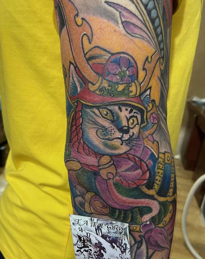 猫武士纹身图片_手臂纹身图案