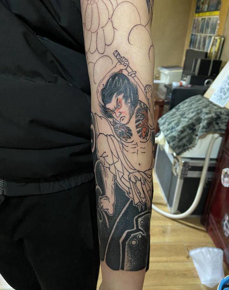 日式花臂未完成纹身图片_手臂纹身图案