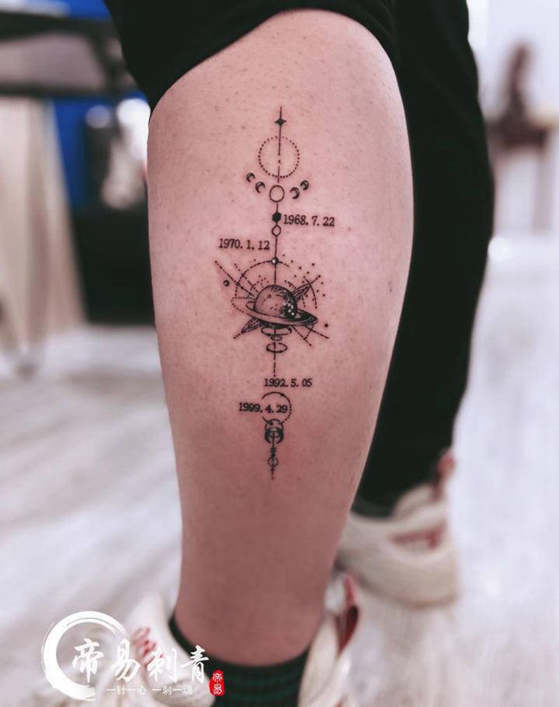 星球纹身图片_腿部点刺纹身图案