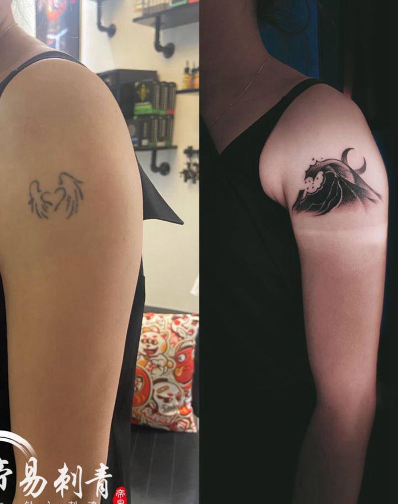 遮盖纹身图片_肩部点刺纹身图案