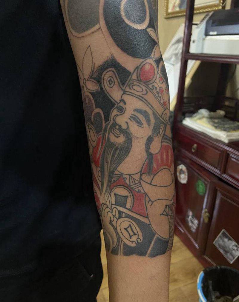 传统财神爷未完成纹身图片_手臂老传统纹身图案