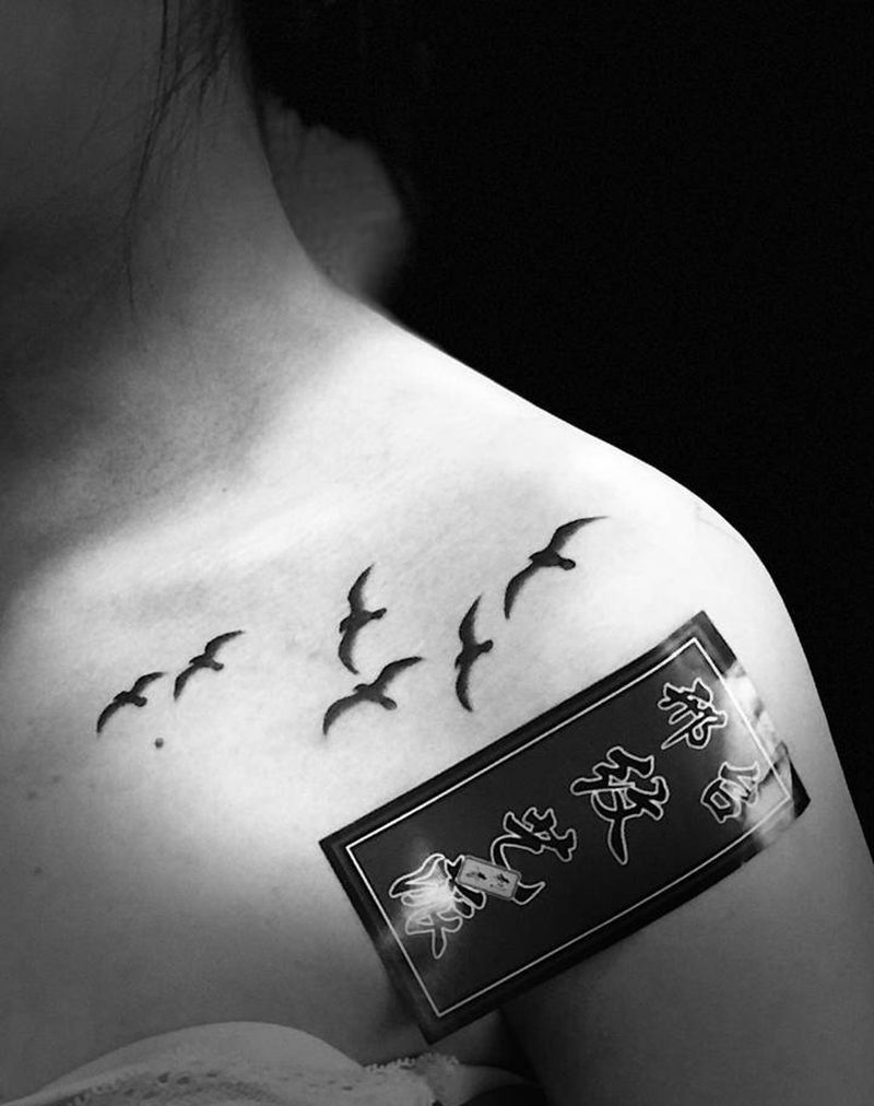海鸥纹身图片_胸部肩部纹身图案