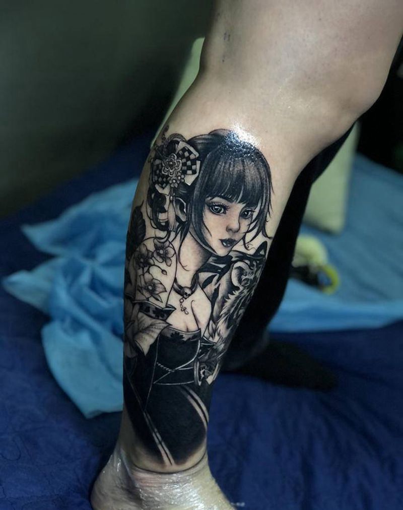 遮盖作品纹身图片_腿部纹身图案