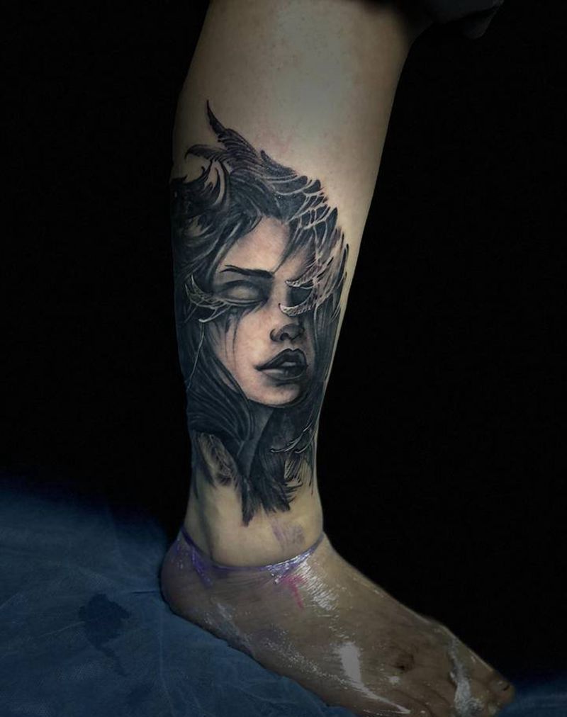 遮盖作品纹身图片_腿部纹身图案