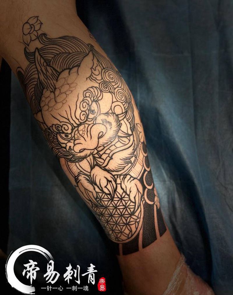 未包小腿【未完待续】纹身图片_腿部老传统纹身图案