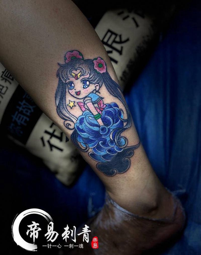 美少女战士，遮盖纹身图片_腿部水彩纹身图案
