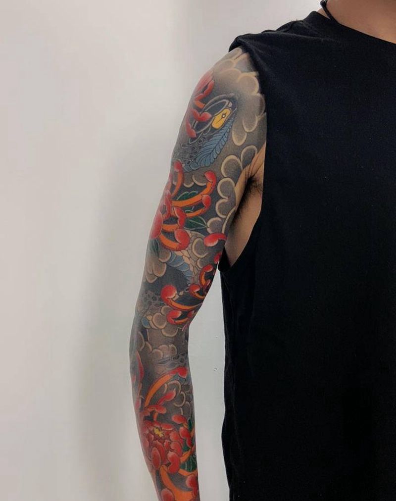 花臂纹身图片_手臂老传统新传统纹身图案