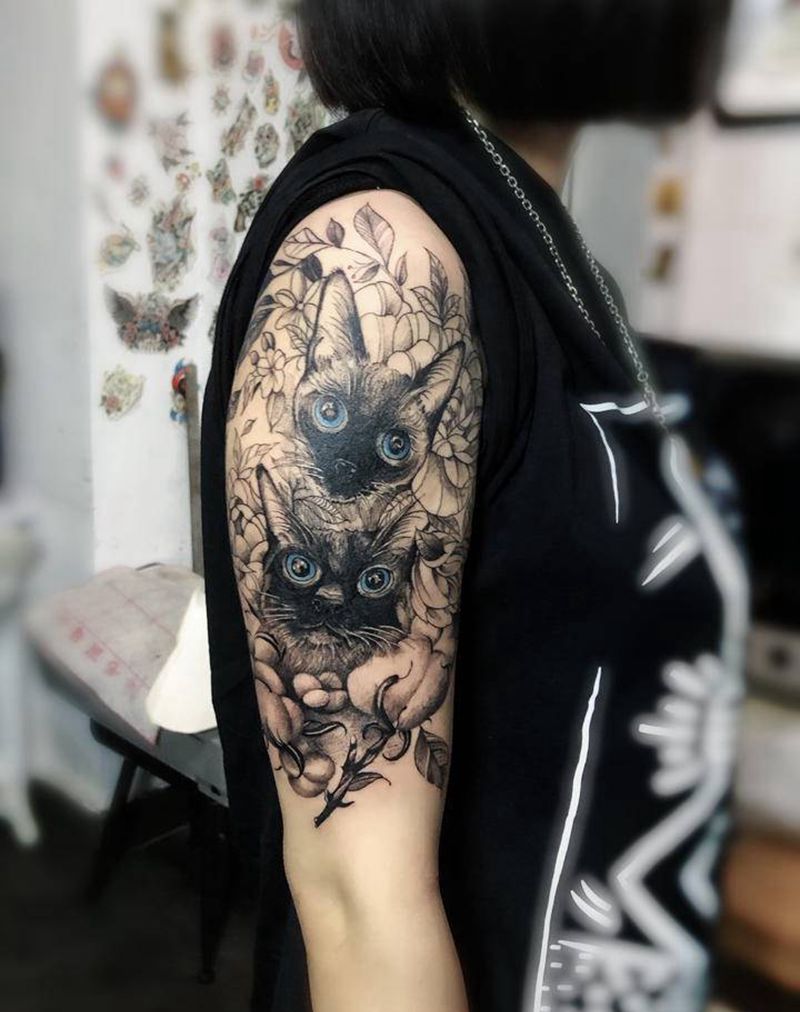 两只小暹罗纹身图片_手臂纹身图案