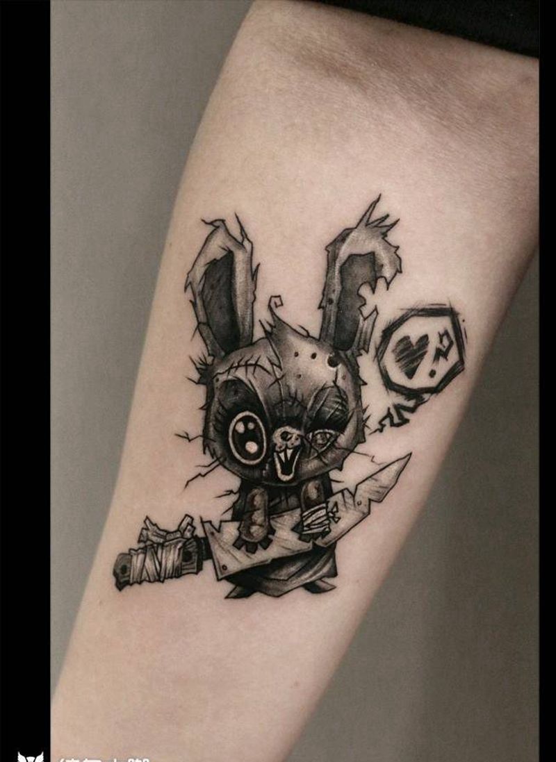 暗黑兔兔纹身图片_手臂图腾New School纹身图案