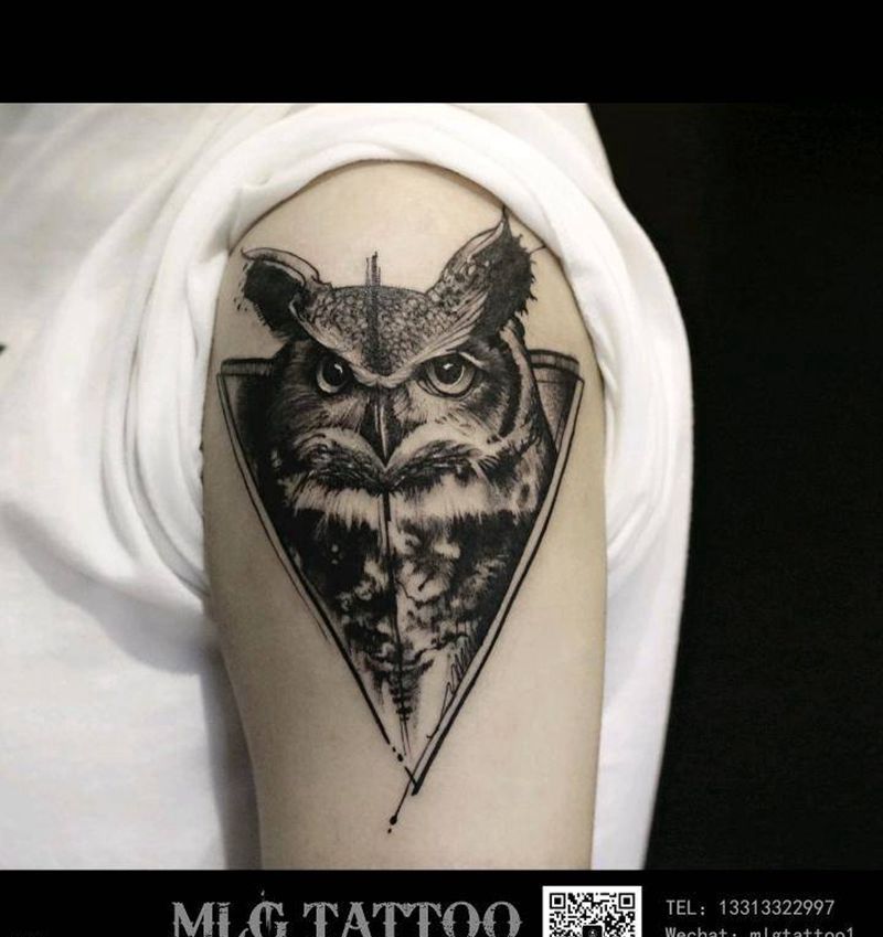 猫头鹰纹身图片_手臂欧美写实纹身图案