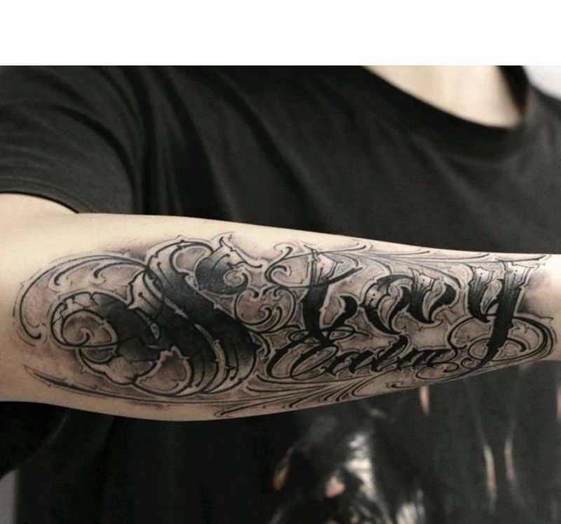 花体字-等待纹身图片_欧美写实花体字纹身图案