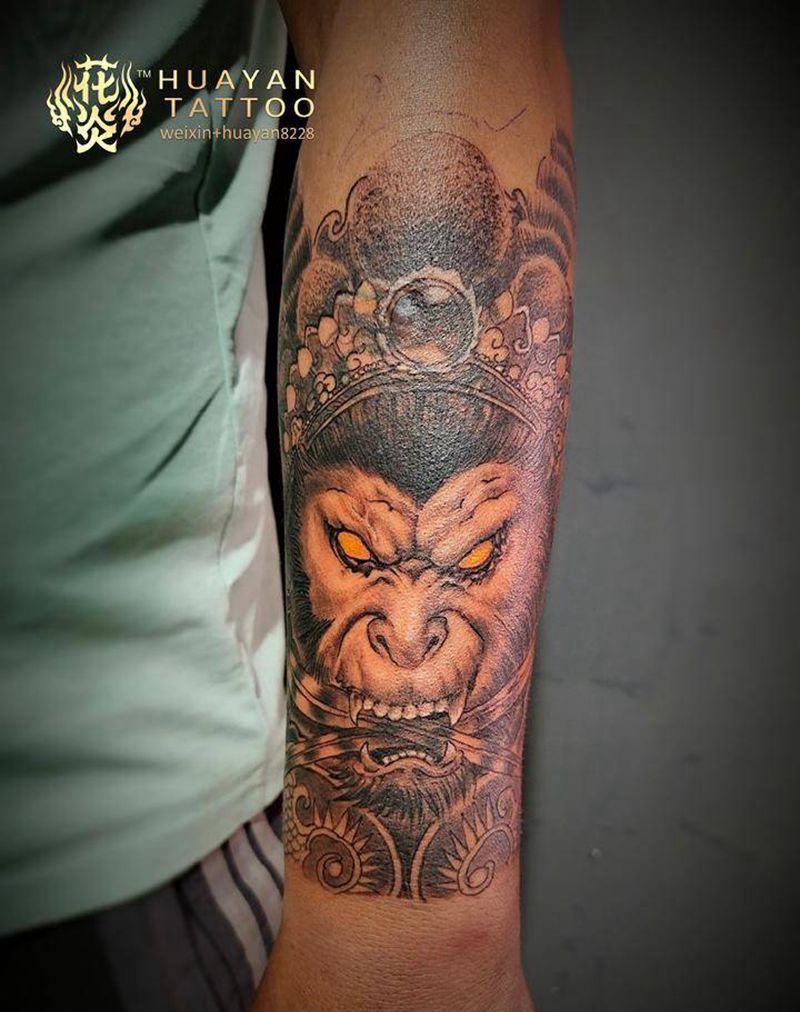 齐天大圣纹身图片_手臂新传统孙悟空齐天大圣纹身图案