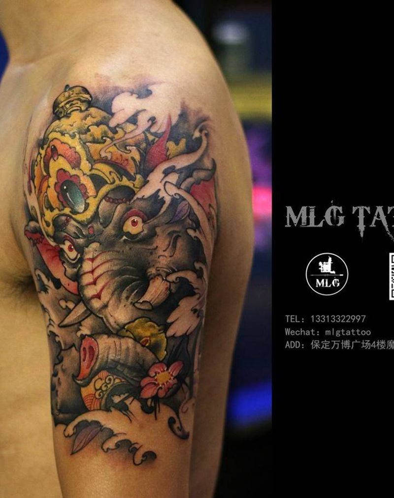 大臂象神纹身图片