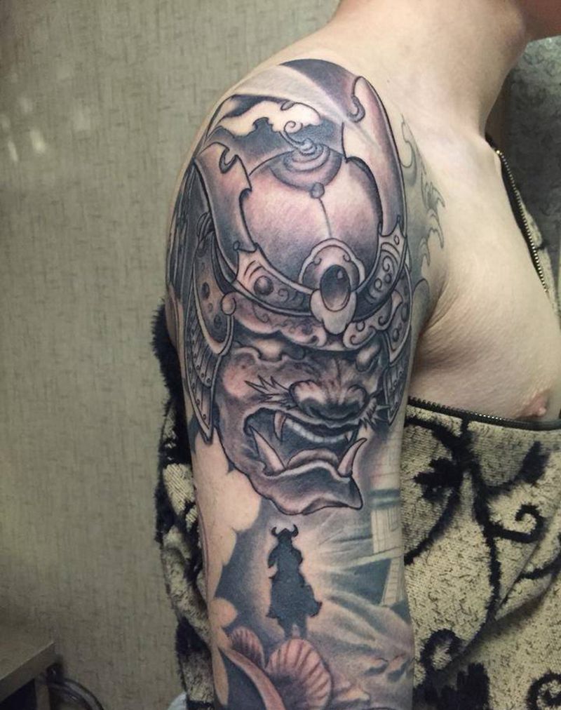 日本武士大臂完成纹身图片