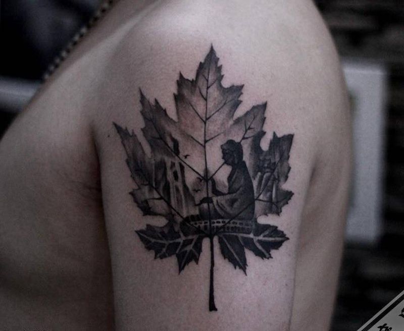 一叶一菩提纹身图片_成品手臂传统写实国画原创鬼神人物植物宗教纹身图案