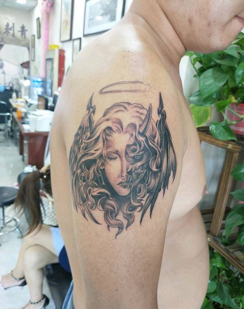 天使与魔鬼纹身图片_手臂纹身图案