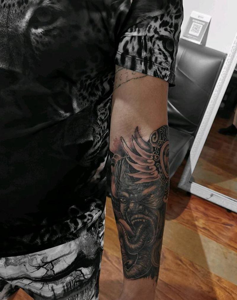 一念之间纹身图片_手臂新传统佛魔纹身图案