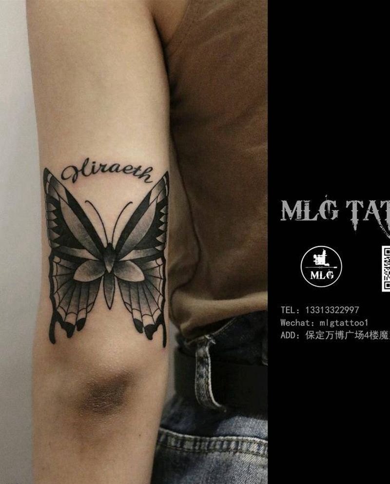 school蝴蝶纹身图片_手臂图腾Old School纹身图案