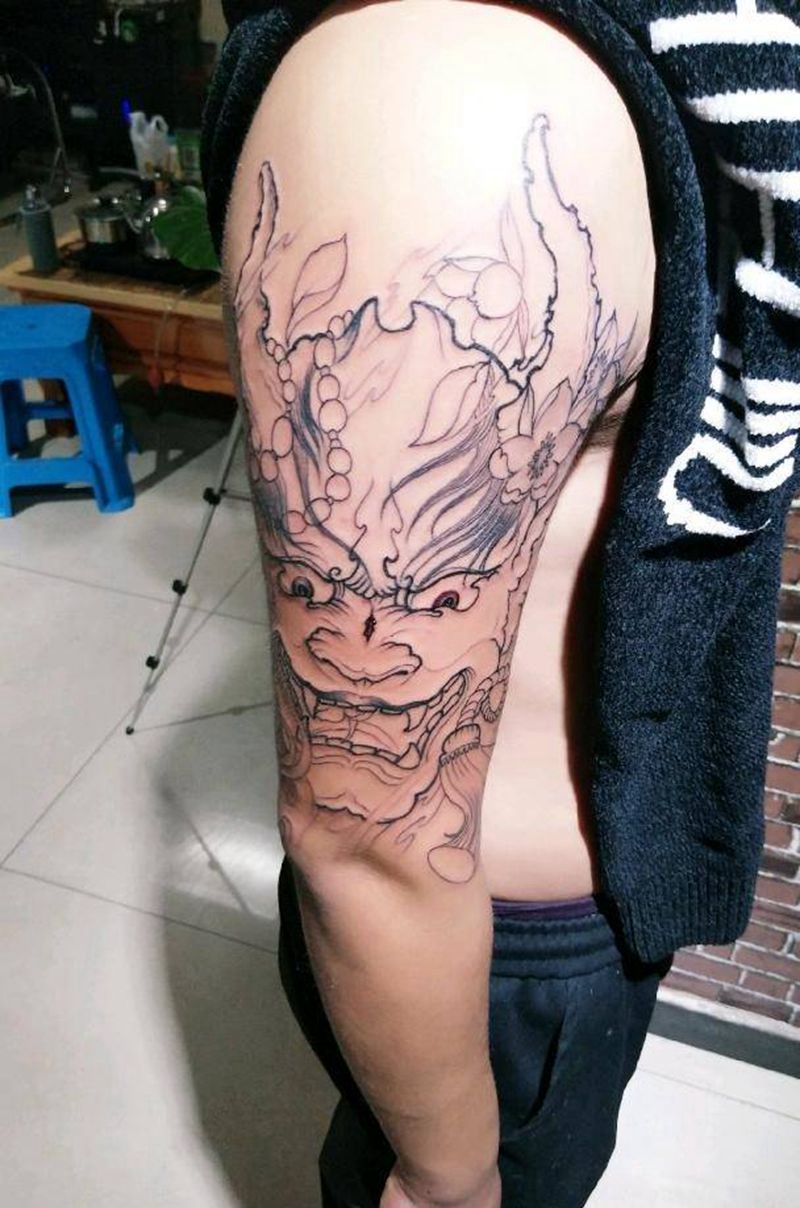 正脸般若纹身图片_手臂新传统纹身图案