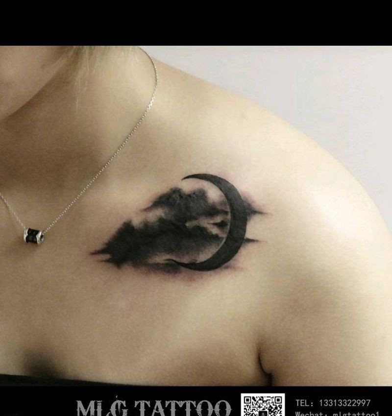 遮盖作品纹身图片_颈部水墨几何纹身图案